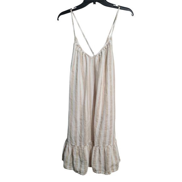 Vineyard Vines Strappy Back Gauzy Cover-Up Dress Tan White Stripe M - Picture 1 of 4